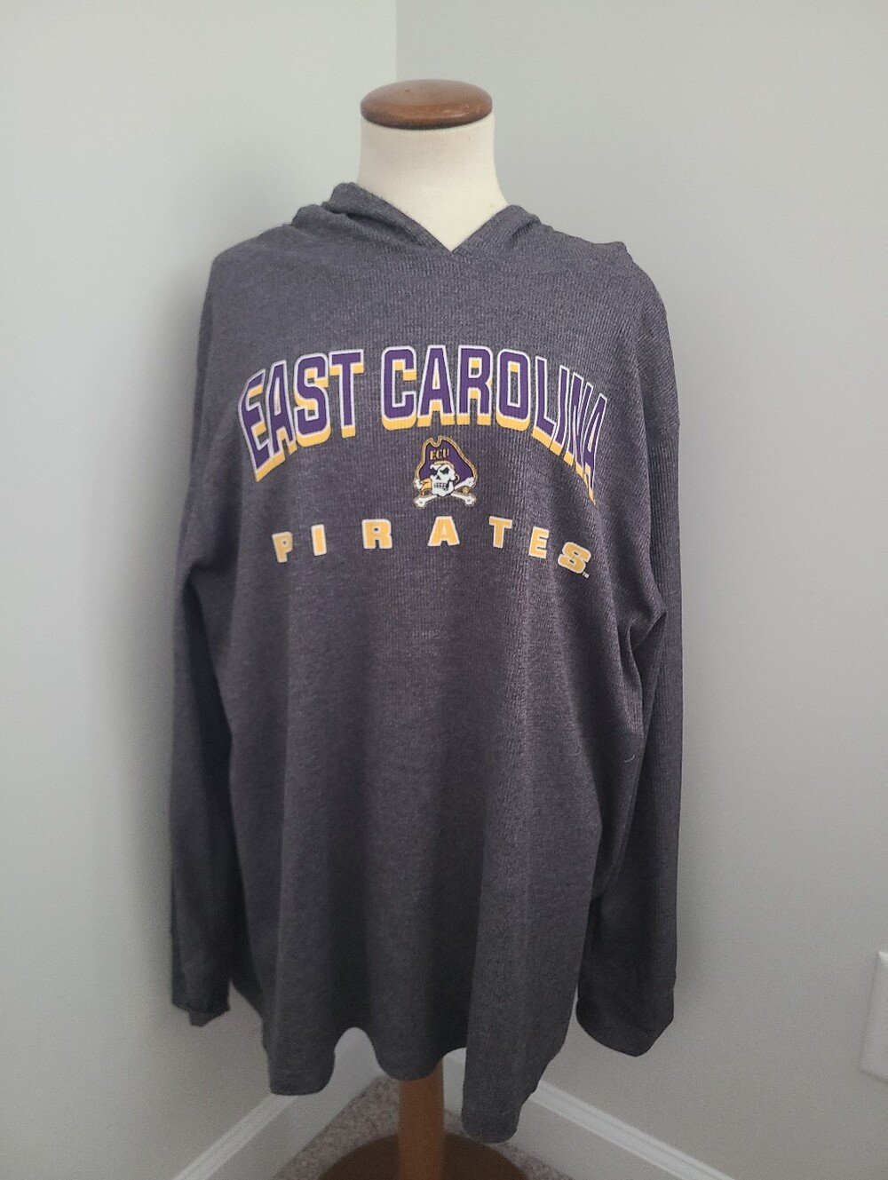 East Carolina University Hoodie ECU Pirates Size XL Hooded Waffle Sweatshirt Tee
